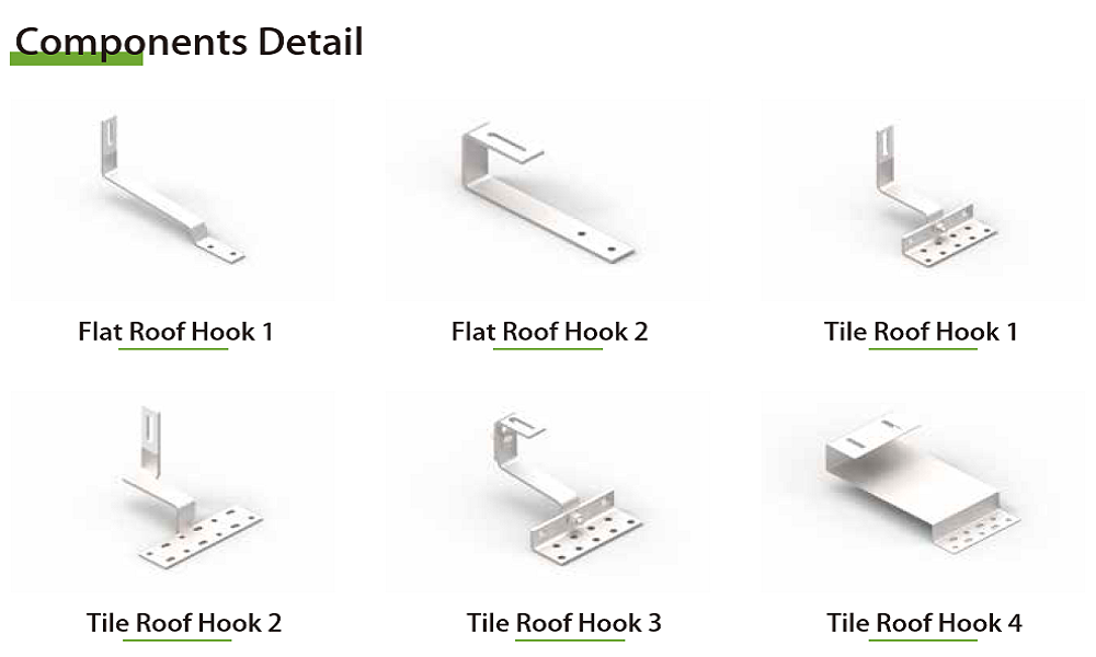 components details solar roof hook